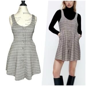 Zara | Women | Faux Suede Plaid Academia Pinafore Jumper Dress | Size Small